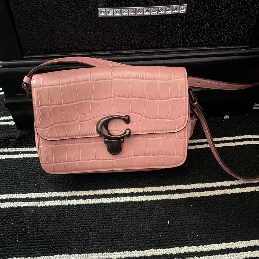 Coach Pink Crossbody Bag with Croc-Embossed Texture
